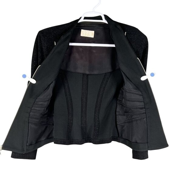 Caché Womens S Black Zip Up Blazer Silver Piping Structured Fit Career Office - Picture 4 of 15